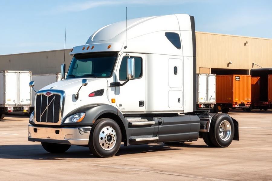 Semi tractor without a trailer parked at a freight terminal
